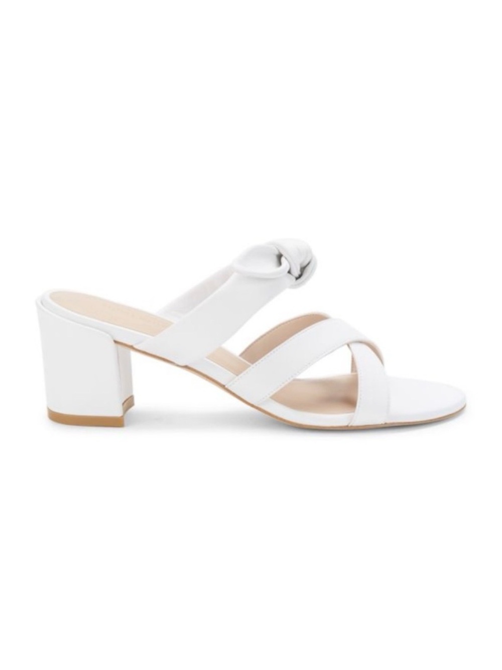 Stuart Weitzman White Leather Block Heel Slide Sandals